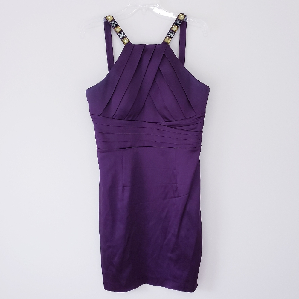 Calvin Klein Dark Purple Jeweled Neckline Cocktail Dress Size 12 - Picture 5 of 8